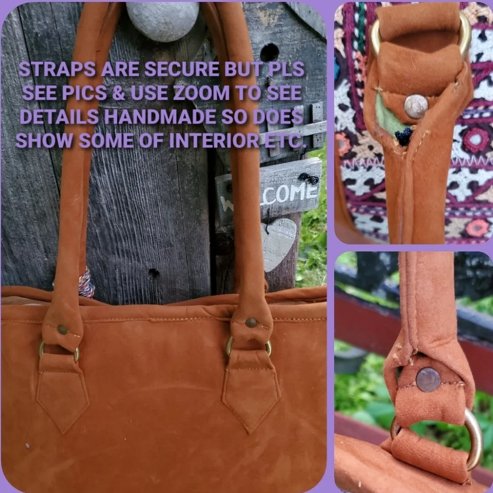 Artisan Banjara free spirit boho Hippie vegan faux suede embroidered bag vtg